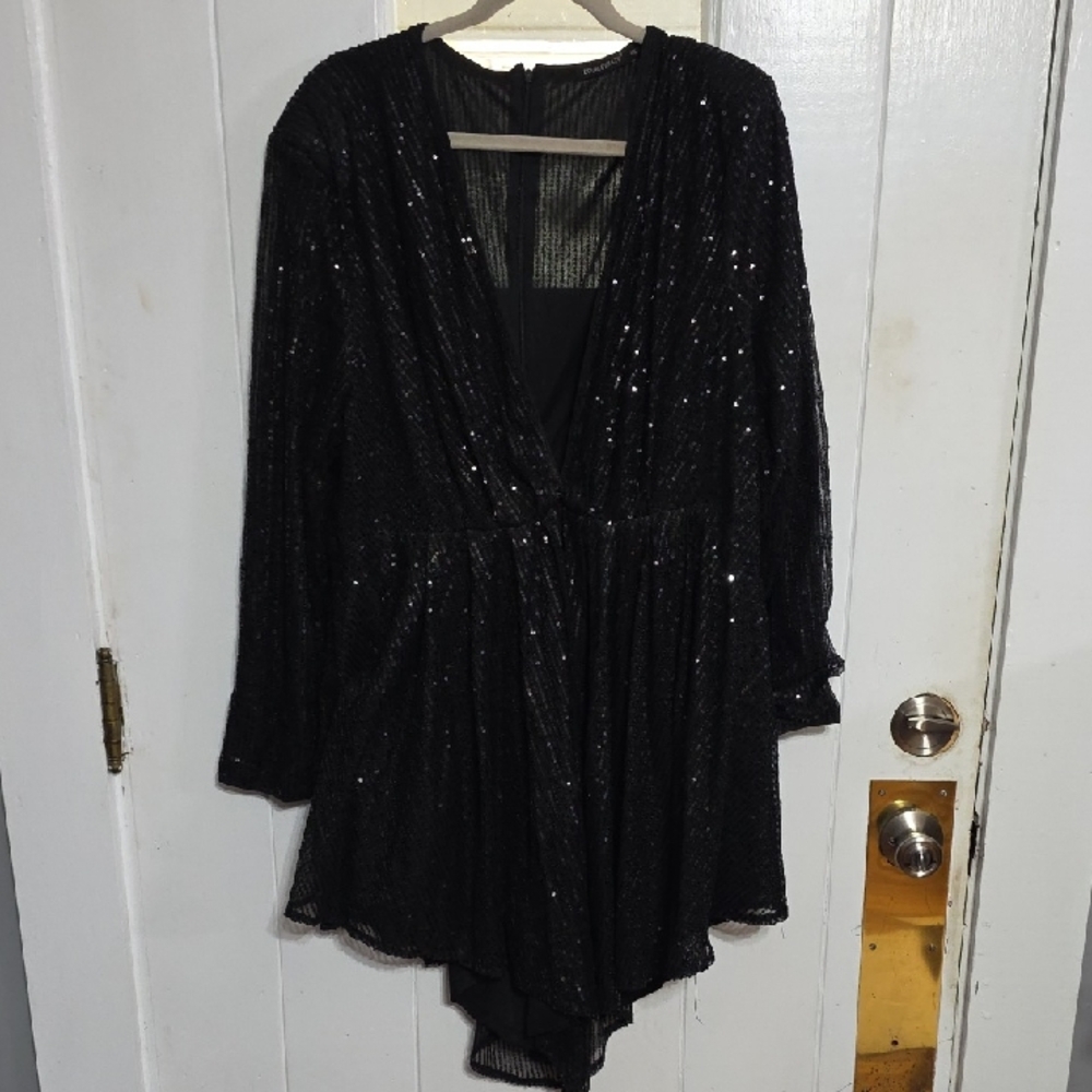 Double Crazy‎ Women's Party Dress Black Seqins Zips Angled Hem Holidays 4XL EUC